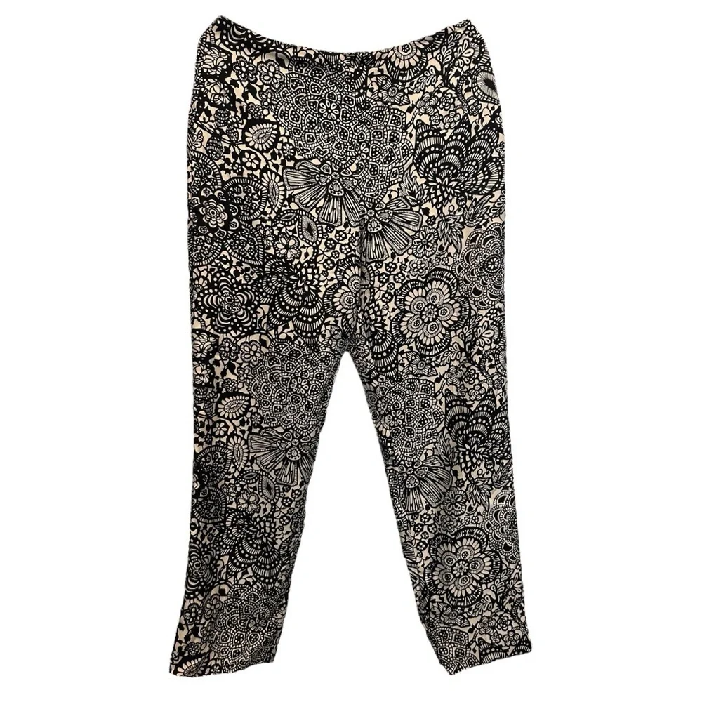 Ann Taylor Floral 100% Silk Black & White Lined Pants